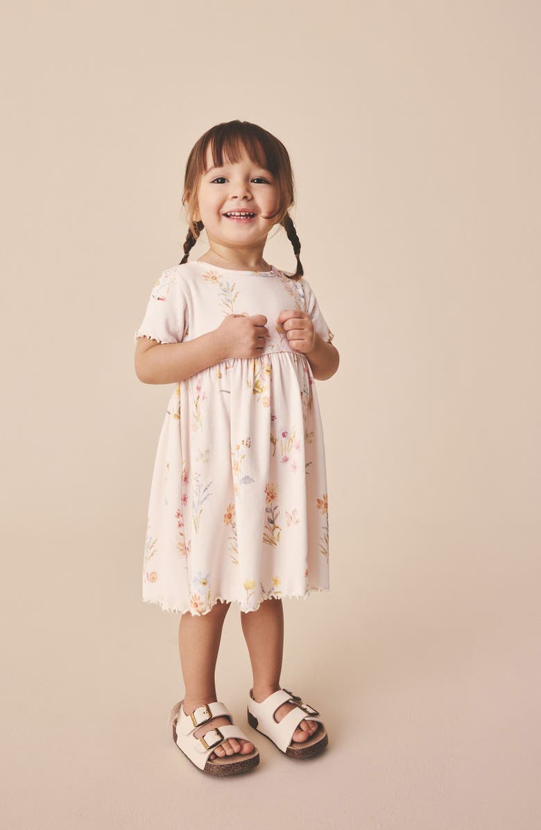 NEXT Kids' Floral Print Rib Dress, Alternate, color, Cream