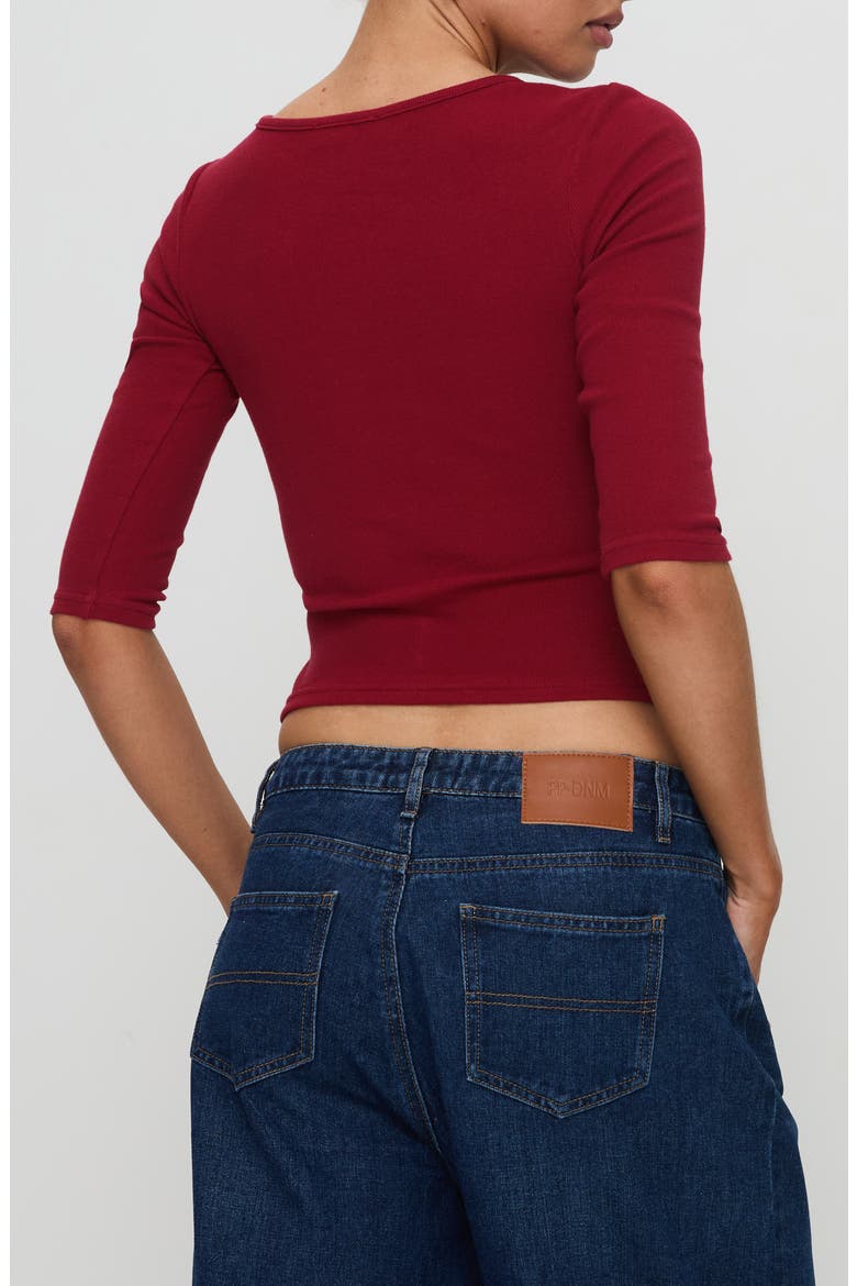 Elaia Three-Quarter Sleeve Crop Top, Alternate, color, RED