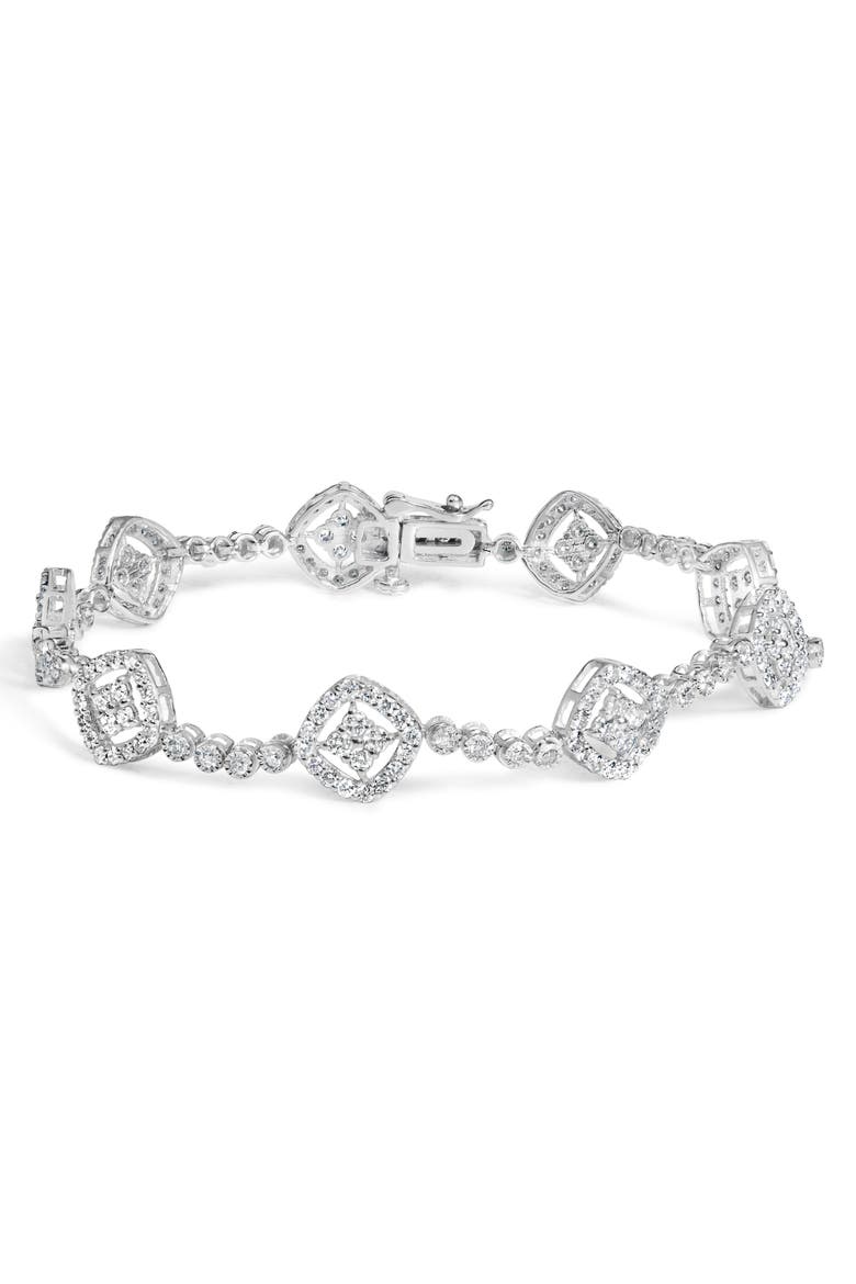 Silver 3.0 Cttw Diamond Halo Square Shape Link Bracelet, Main, color, White