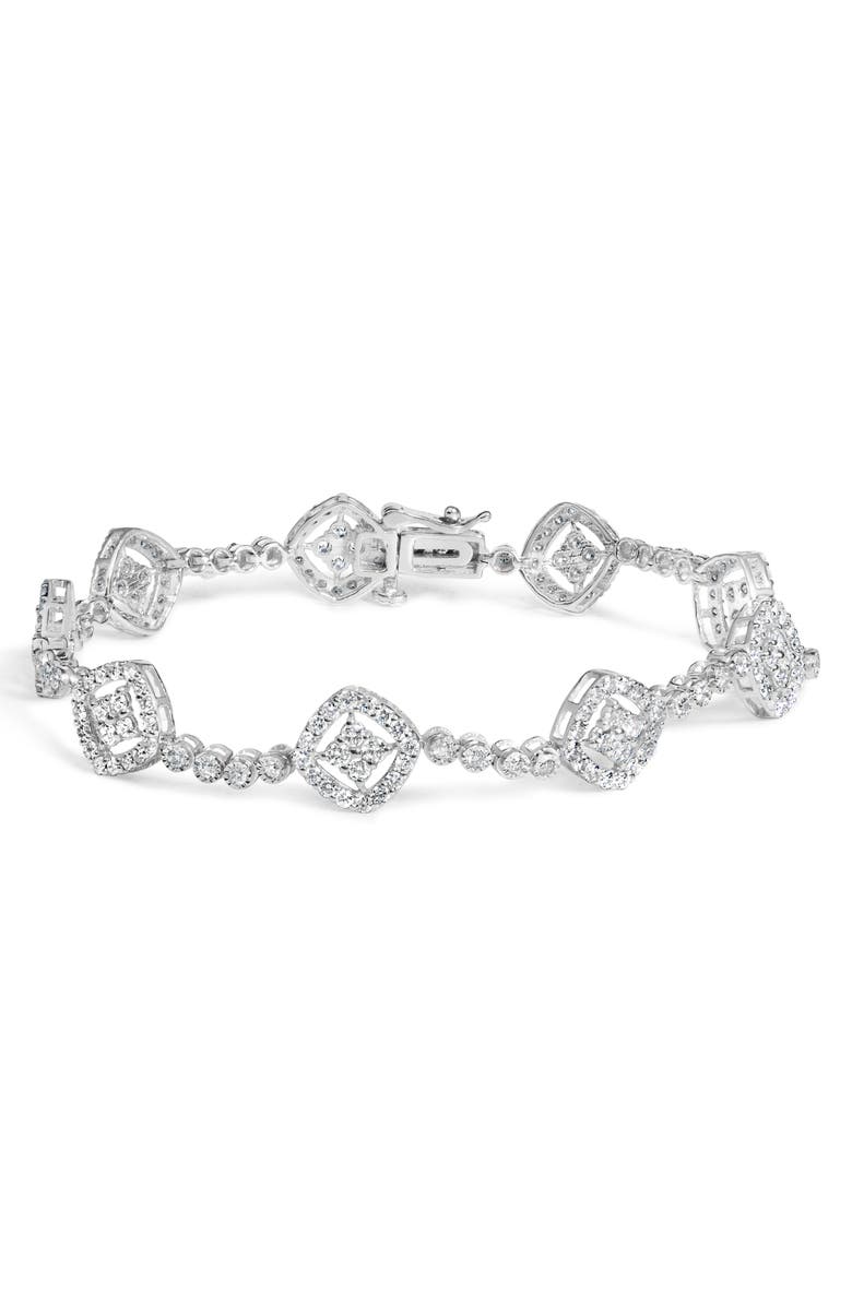 Haus of Brilliance Silver 3.0 Cttw Diamond Halo Square Shape Link Bracelet, Main, color, White