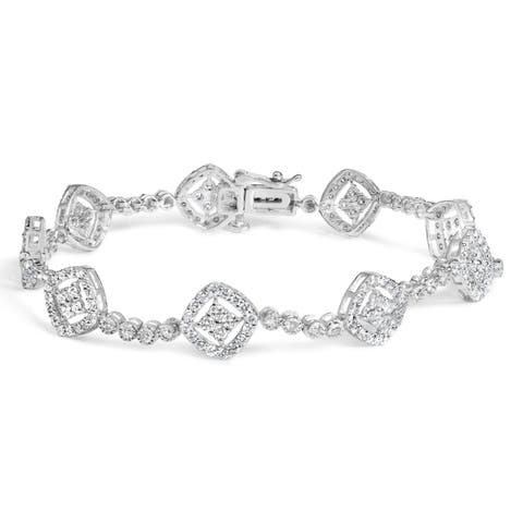 Silver 3.0 Cttw Diamond Halo Square Shape Link Bracelet