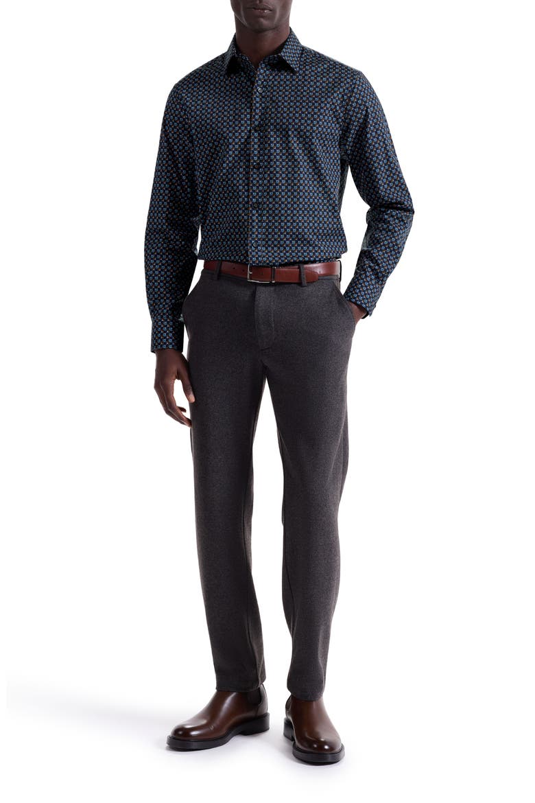 Julian Shaped Fit Geo Print Stretch Cotton Button-Up Shirt, Alternate, color, TEAL
