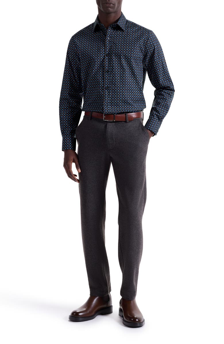 Bugatchi Julian Shaped Fit Geo Print Stretch Cotton Button-Up Shirt, Alternate, color, Teal