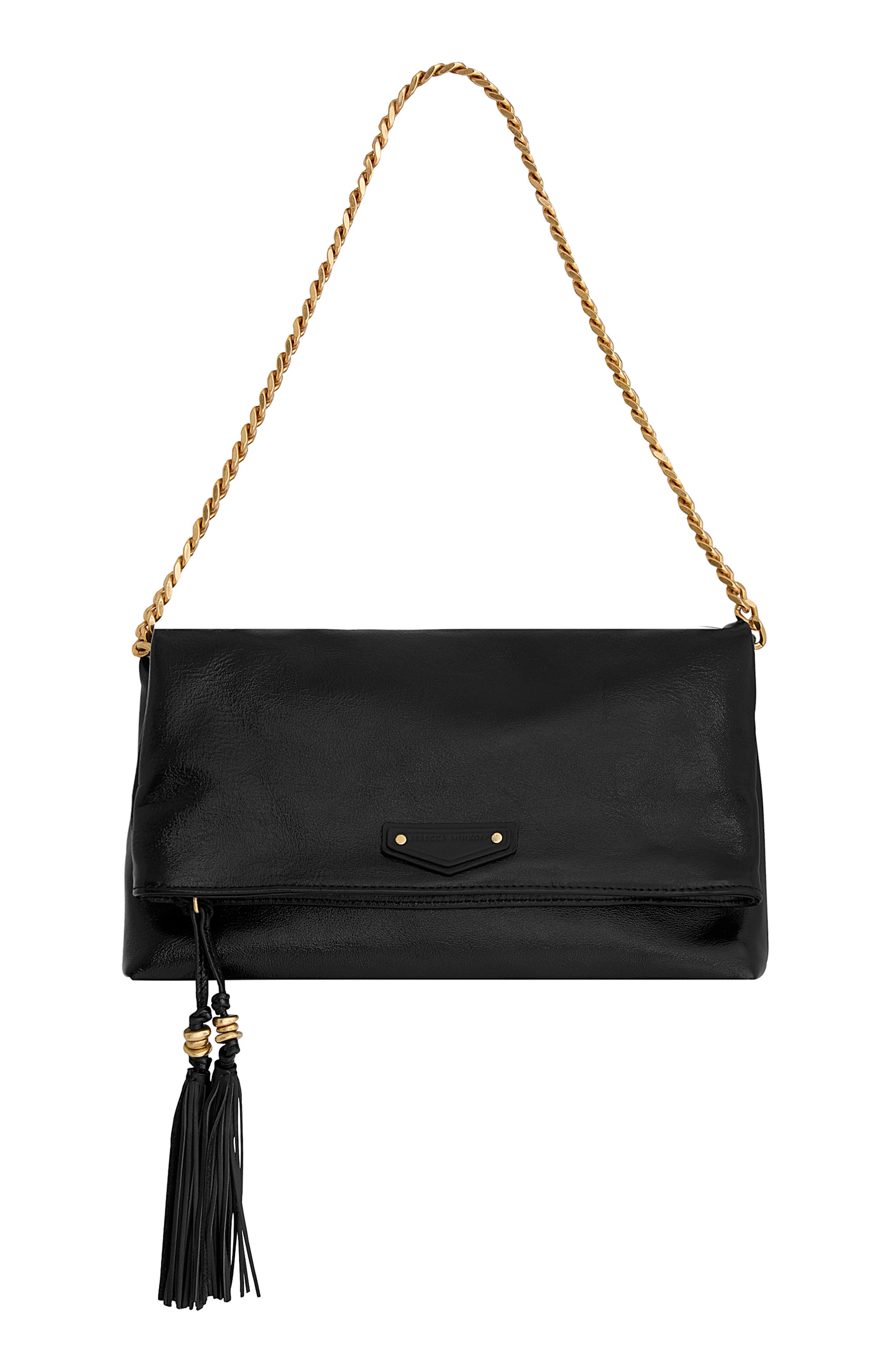 Tessa Leather Convertible Clutch, Alternate, color, BLACK