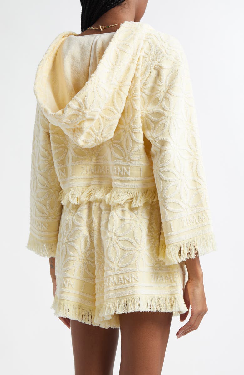 Zimmermann Coco Jacquard Terry Cloth Hooded Top, Alternate, color, Yellow/ Cream