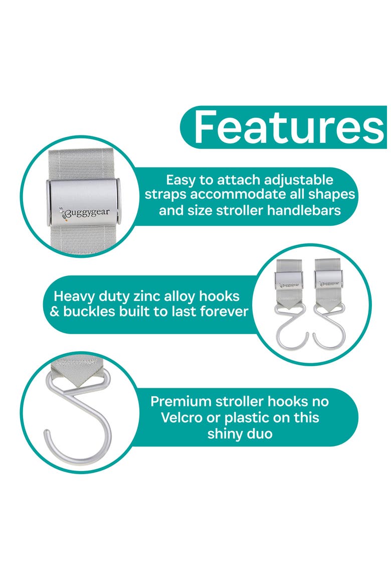 2-Pack Stroller Hooks, Alternate, color, PLATINUM