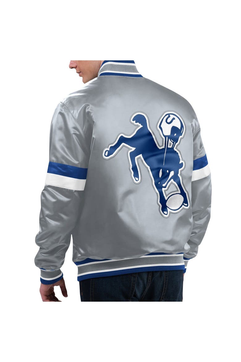 Men's Starter Gray Indianapolis Colts Gridiron Classics Home Game Satin Full-Snap Varsity Jacket, Alternate, color, Gray