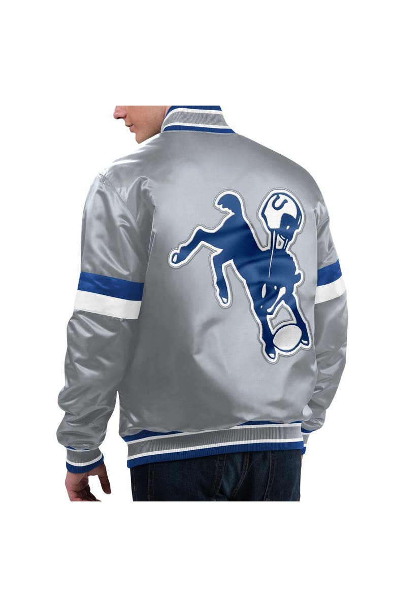 STARTER Men's Starter Gray Indianapolis Colts Gridiron Classics Home Game Satin Full-Snap Varsity Jacket, Alternate, color, Gray
