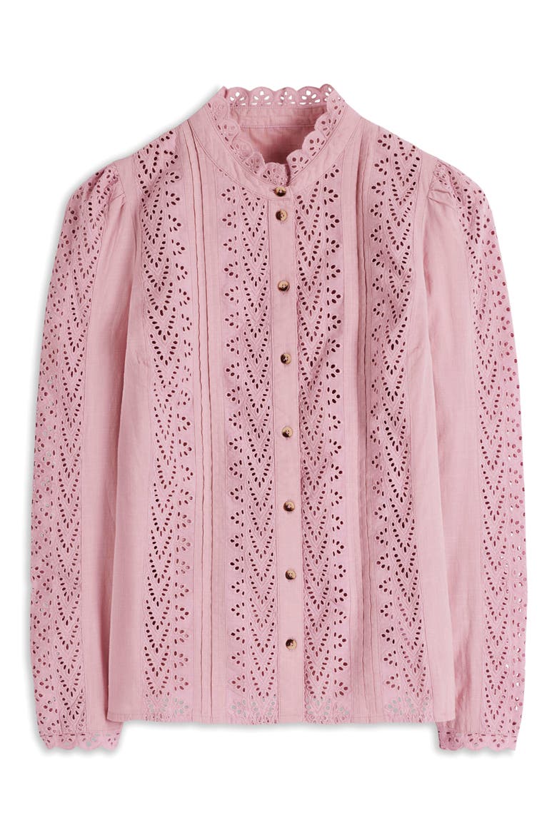 Pintuck Cotton Broderie Anglaise Button-Up Shirt, Alternate, color, IRIS PINK