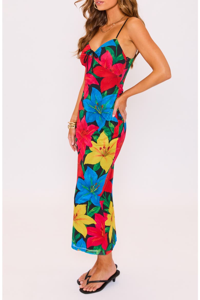 Radiant Floral Body-Con Midi Dress, Alternate, color, RED/ BLUE/ BLACK MULTI