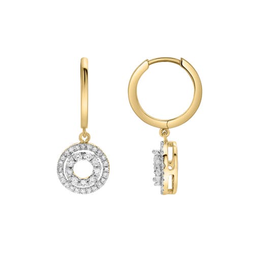Luvmyjewelry Genevieve Pave Round Diamond Drop Huggie Hoop Earrings In 14k Gold