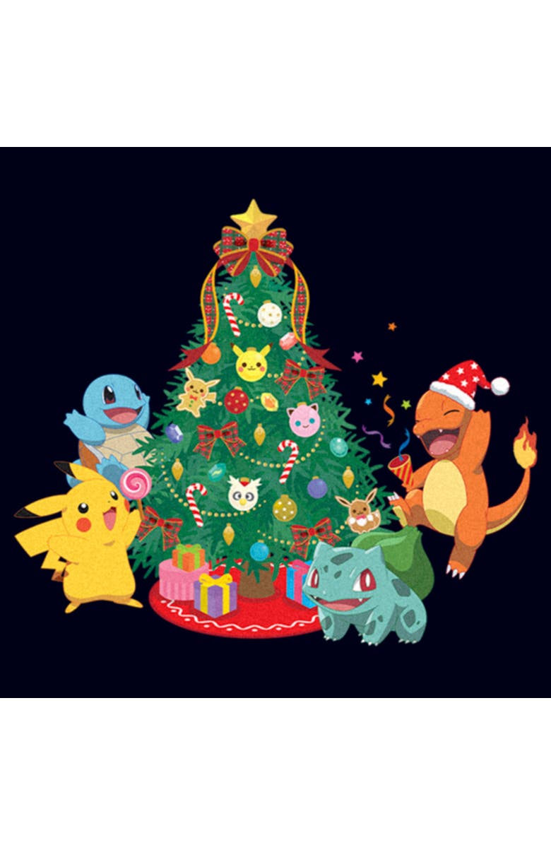 POKEMON Women's Pokemon Christmas Tree Characters  Graphic T-Shirt, Alternate, color, Navy Blue