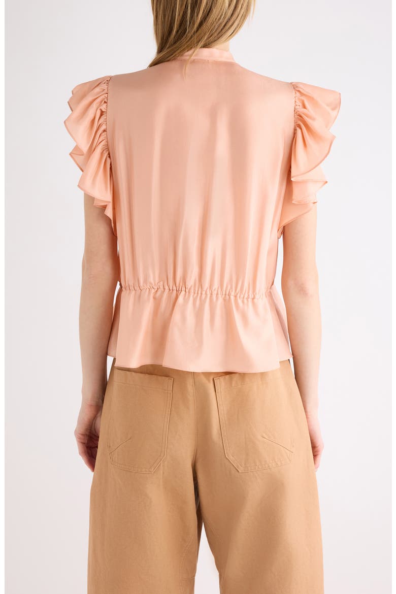Washed Silk Habotai Peplum Top with Lace Trim, Alternate, color, BLUSHY PINK