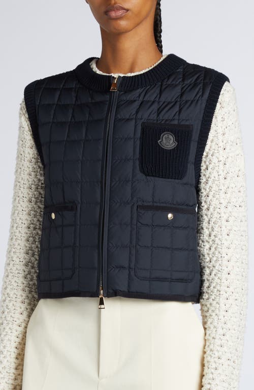 Moncler Box Quilted Down Vest In Navy Blue