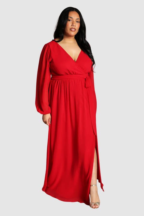 Plus V-Neck Wrap Maxi Dress