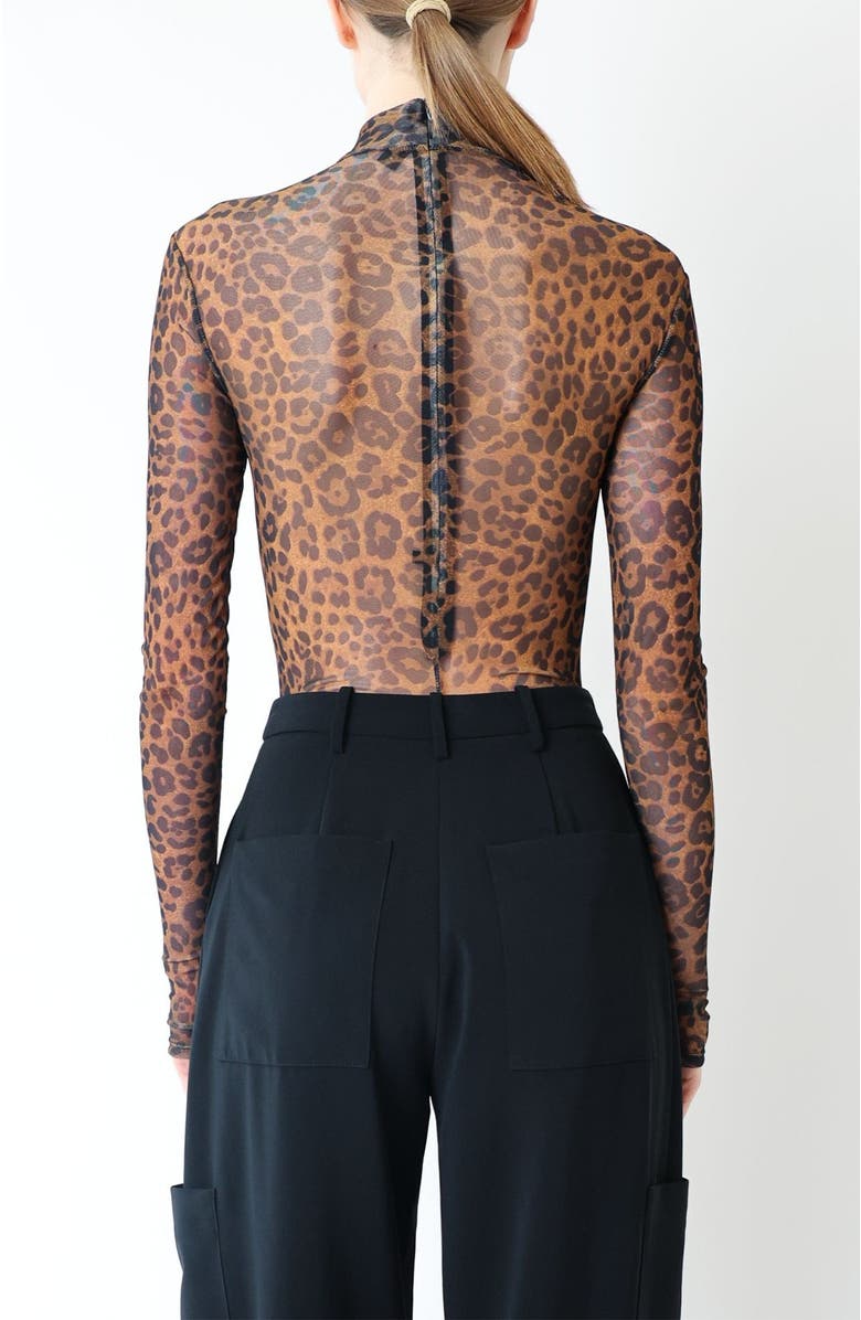 LAPOINTE Printed Mesh Mock Neck Bodysuit, Alternate, color, Leopard