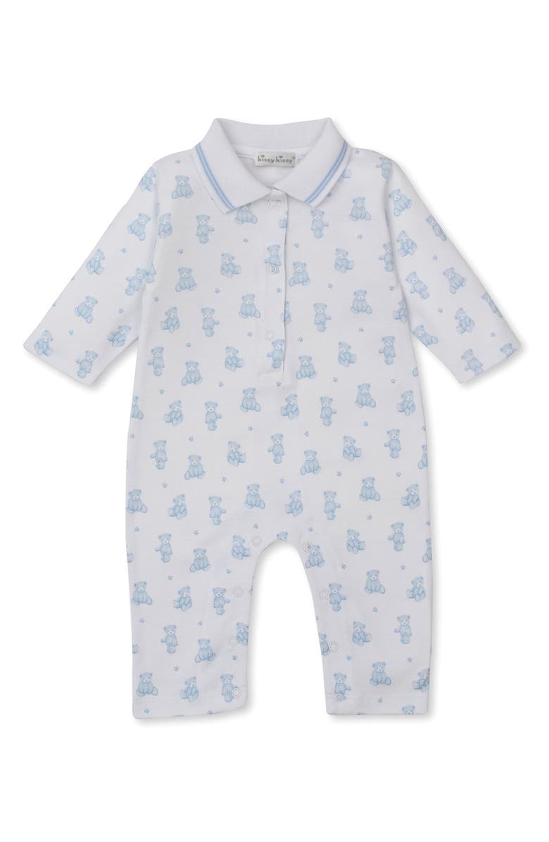 Kissy Kissy Print Pima Cotton Romper, Main, color, Light Blue