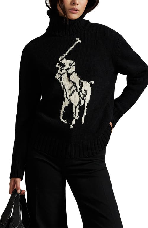 Polo Ralph Lauren Contrasting Graphic Wool Turtleneck Sweater In Black