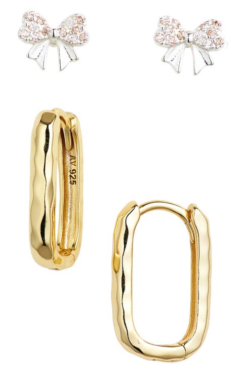 2-Piece Bow Stud & Hammered Hoop Earrings