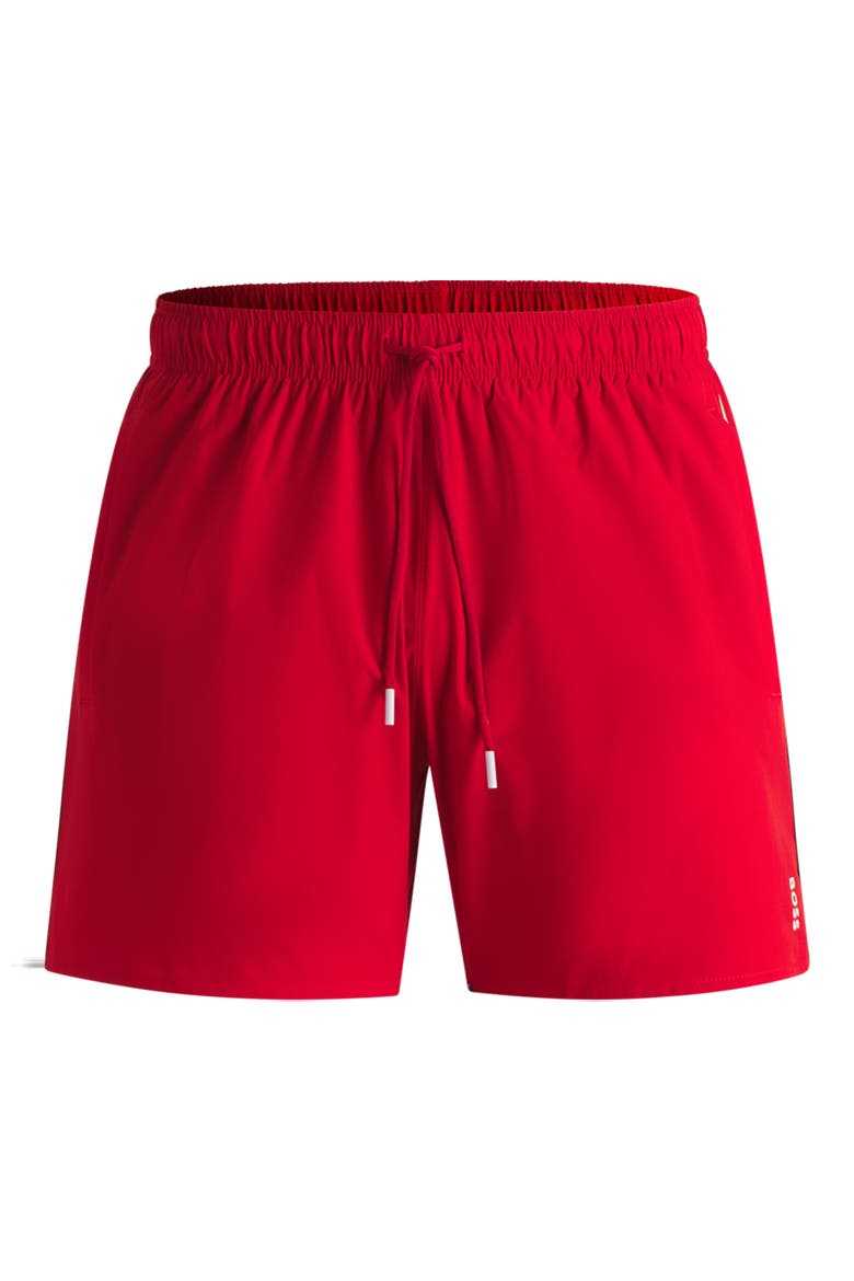 Iconic Side Stripe Swim Trunks, Main, color, MEDIUM RED