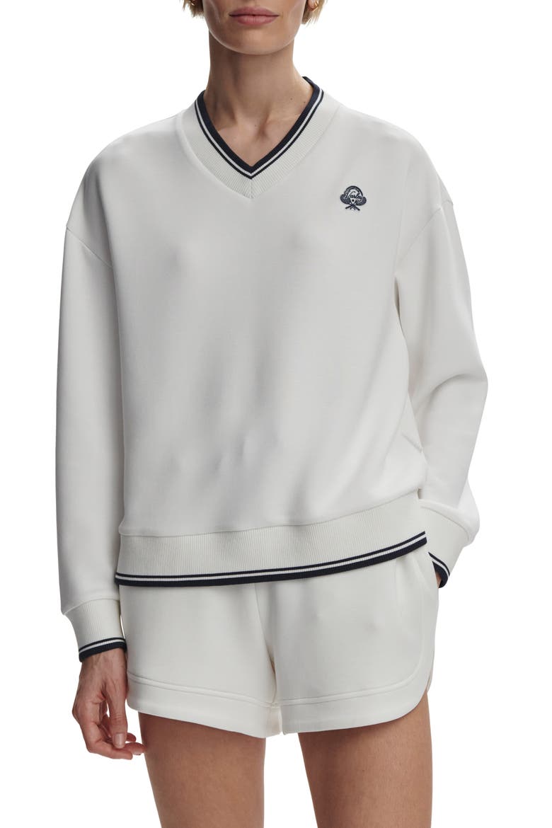 Iona V-Neck Sweatshirt, Main, color, WHITE/ NAVY