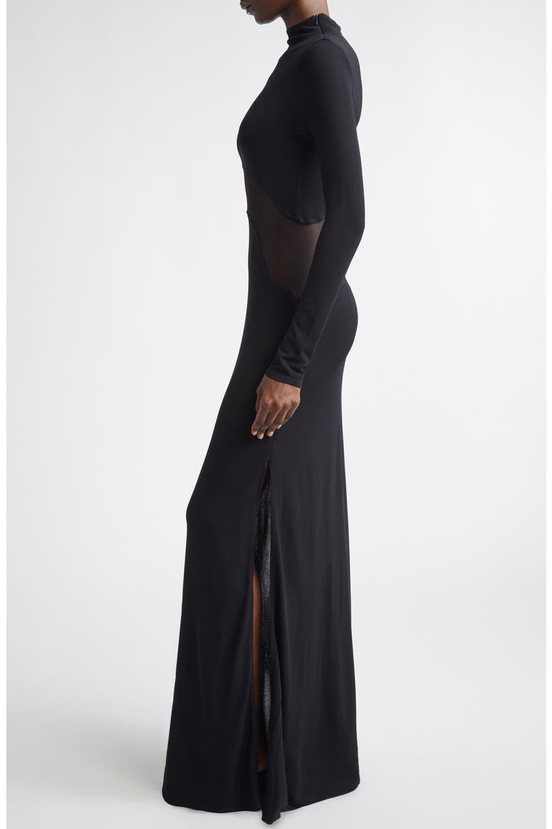 Mesh Inset Long Sleeve Jersey Dress, Alternate, color, NOIR ALAIA