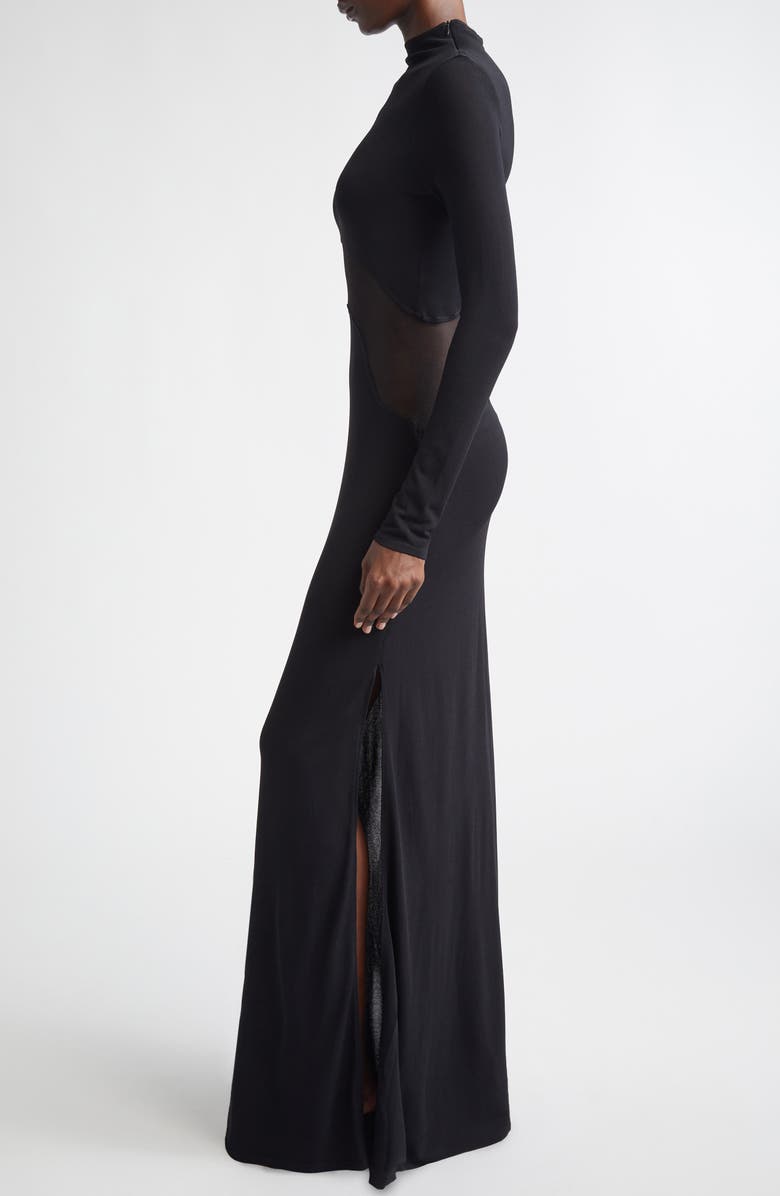 Alaïa Mesh Inset Long Sleeve Jersey Dress, Alternate, color, Noir Alaia