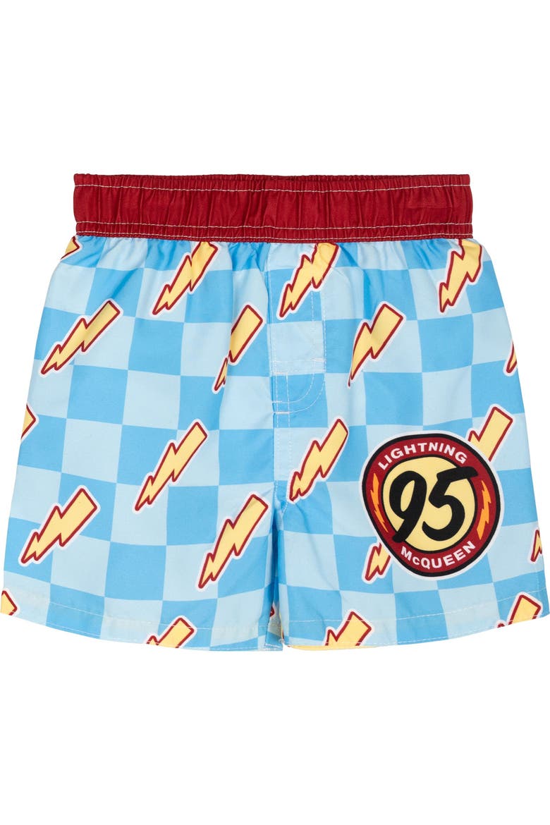 Cars Lightning McQueen Swimwear 2-Piece Rash Guard and Swim Trunks Set, Alternate, color, Racing Red McQueen
