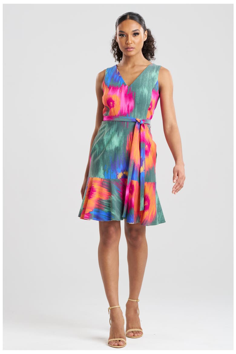 MULTI FLORAL Belted Ruffle Hem Dress, Main, color, MULTI