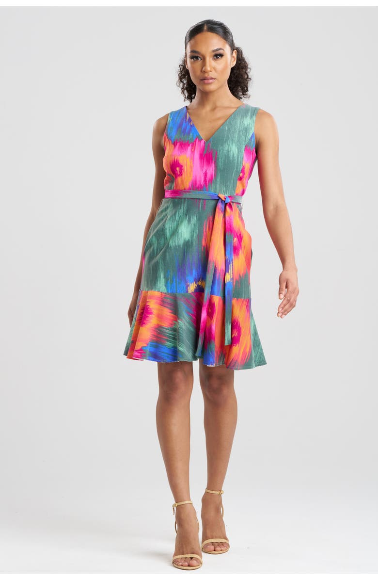 Natori MULTI FLORAL Belted Ruffle Hem Dress, Main, color, Multi