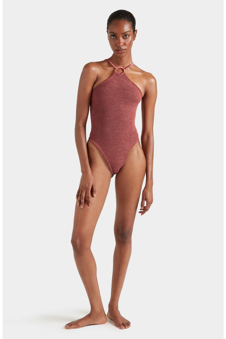 Jasmine O-Ring One-Piece Swimsuit, Alternate, color, METALLIC ROSEWOOD