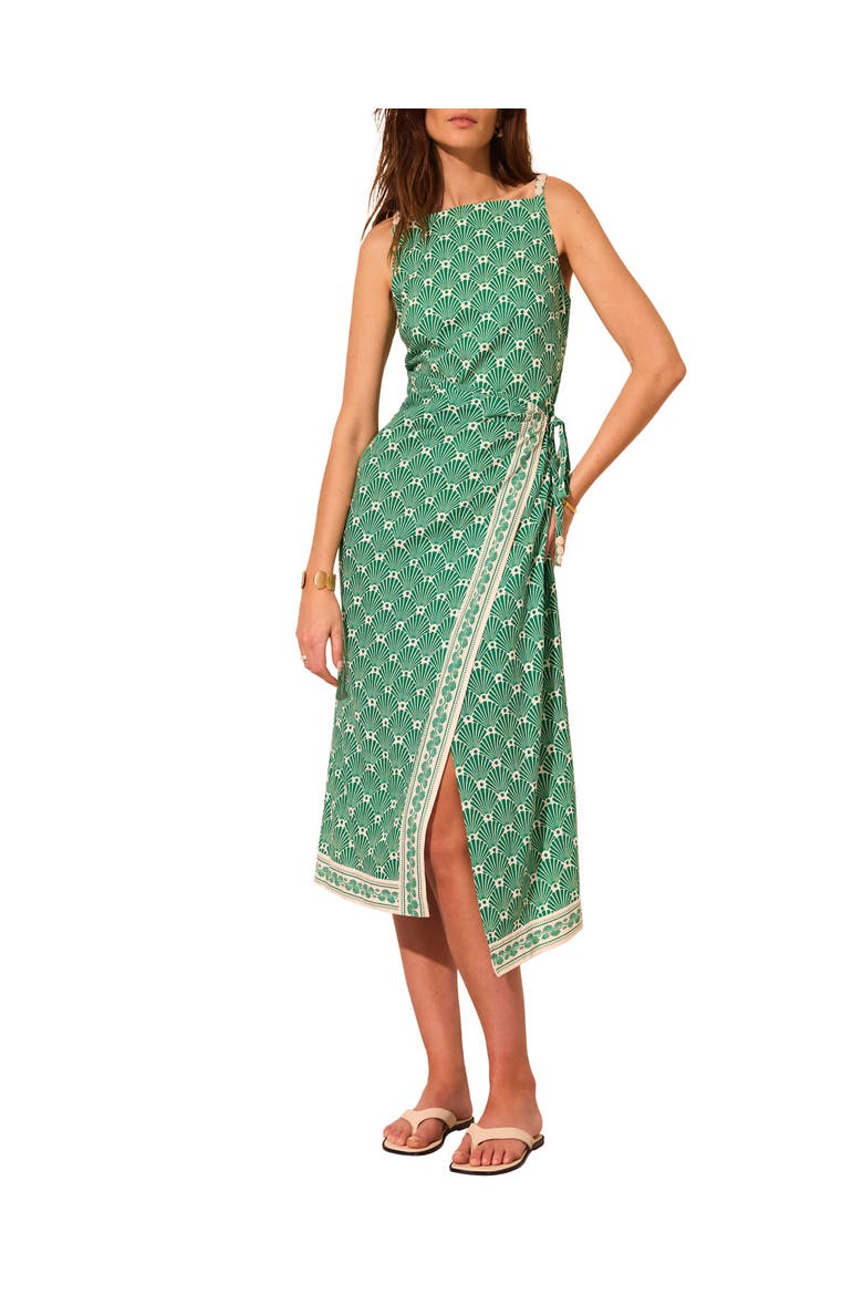 Linen Blend Square Neck Midi Dress, Main, color, Green