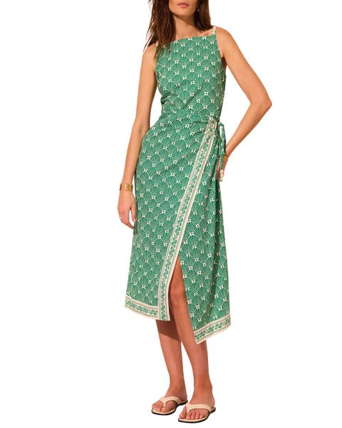Linen Blend Square Neck Midi Dress