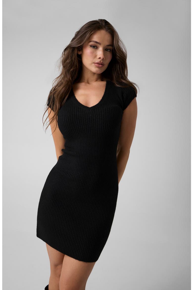 Emily V-Neck Sweater Dress, Alternate, color, JET BLACK