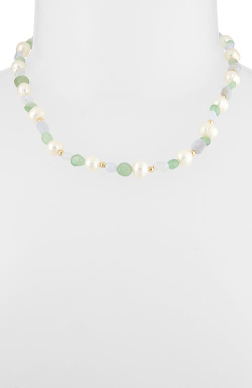 Tasha Tiger's Eye & Faux Pearl Beaded Collar Necklace In Ivory