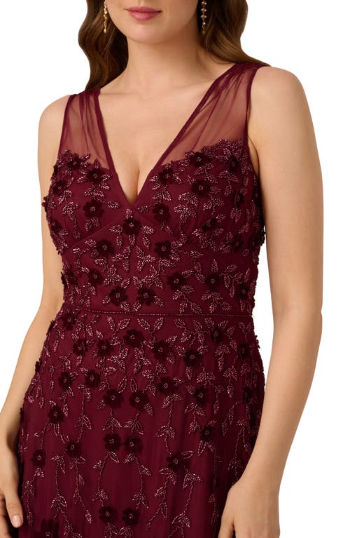 Adrianna Papell Embellished Mesh Overlay Gown In Red