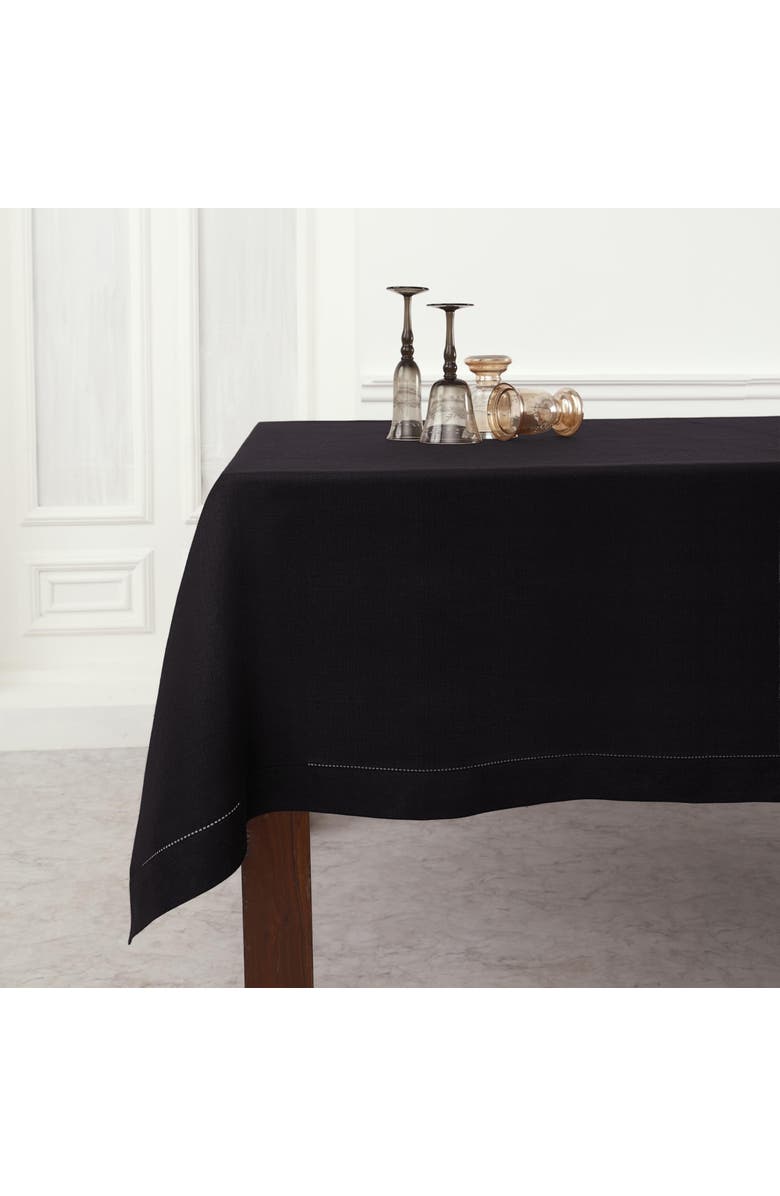 Solino Home Linen Tablecloth for Dining Table, Holiday and Everyday Table Decor - Classic Hemstitch, Main, color, Black