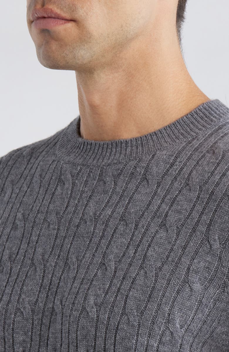BOSS Hetico Cable Stitch Virgin Wool & Cashmere Sweater, Alternate, color, Medium Grey