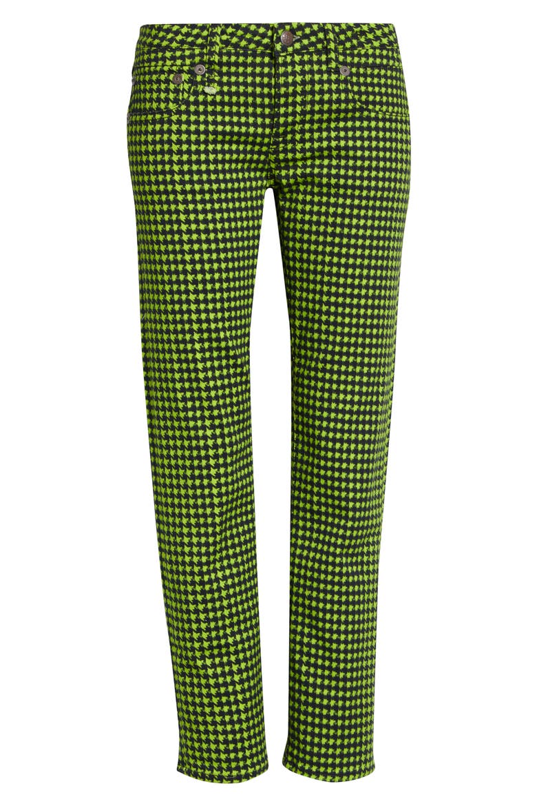 Boy Straight Leg Crop Jeans, Alternate, color, NEON GREEN HOUNDSTOOTH