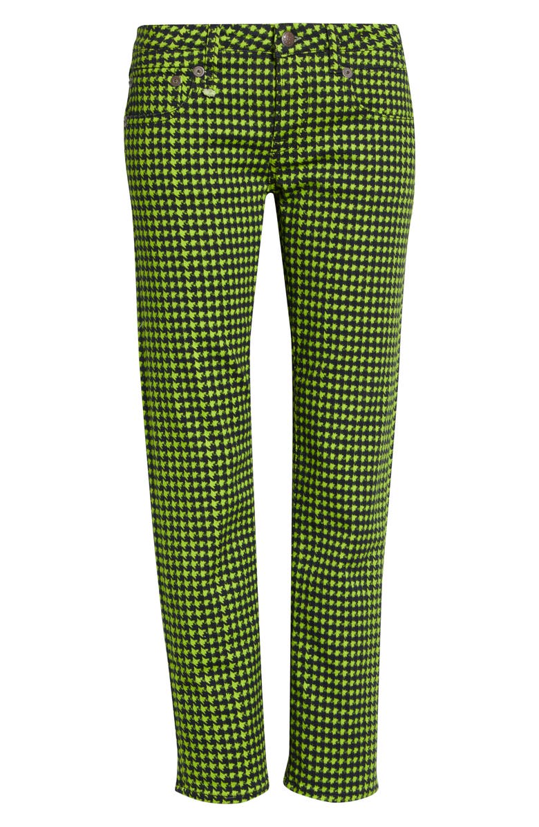 R13 Boy Straight Leg Crop Jeans, Main, color, Neon Green Houndstooth