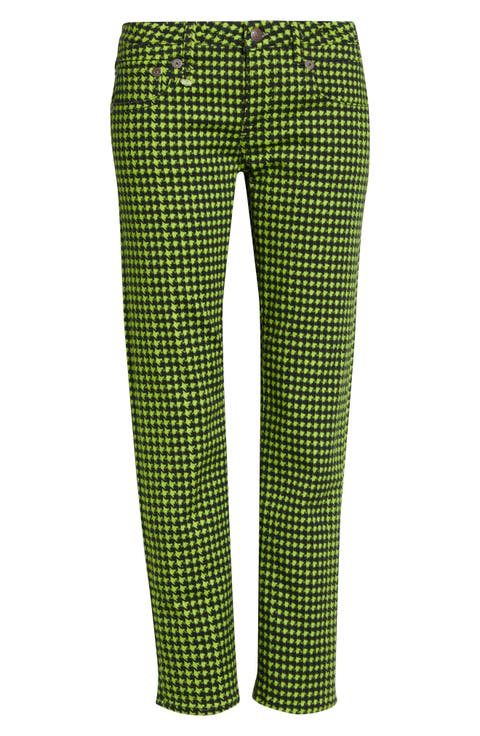 Boy Straight Leg Crop Jeans (Neon Green Houndstooth)