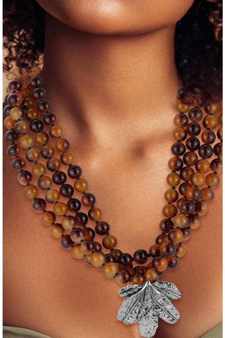 Leaf Pendant Multistrand Resin Statement Necklace, Alternate, color, SILVER
