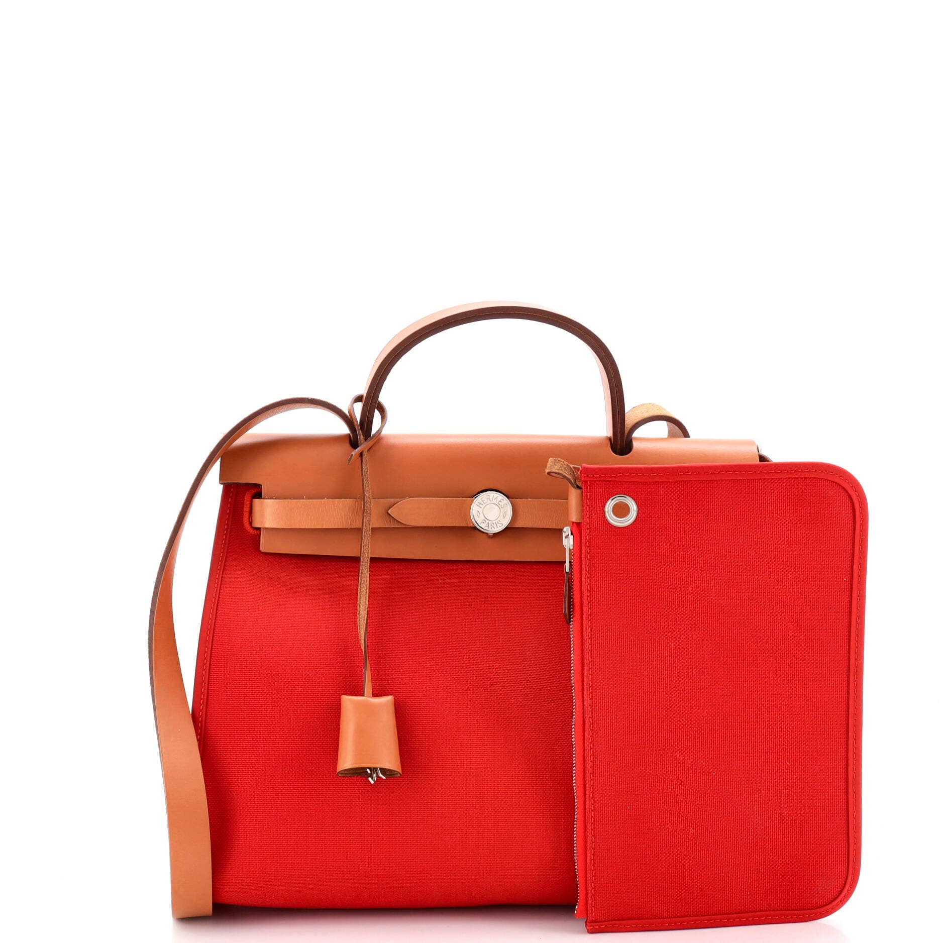 Pre-Owned Hermes Herbag Zip Leather and Toile 31, Alternate, color, Rouge Tomate