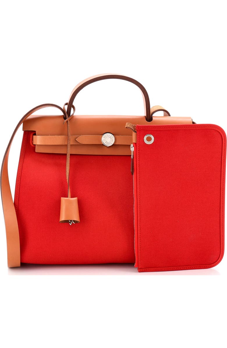 Pre-Owned Hermes Herbag Zip Leather and Toile 31, Alternate, color, Rouge Tomate