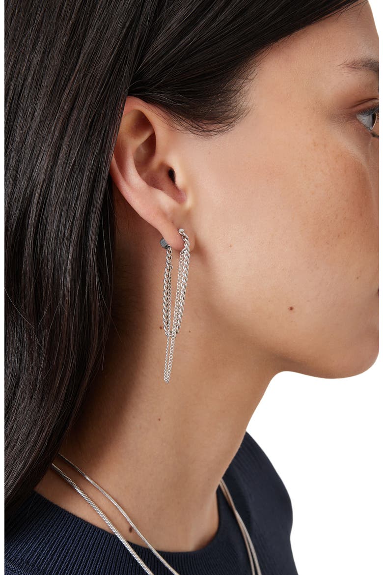 Front/Back Curb Chain Earrings, Alternate, color, RHODIUM