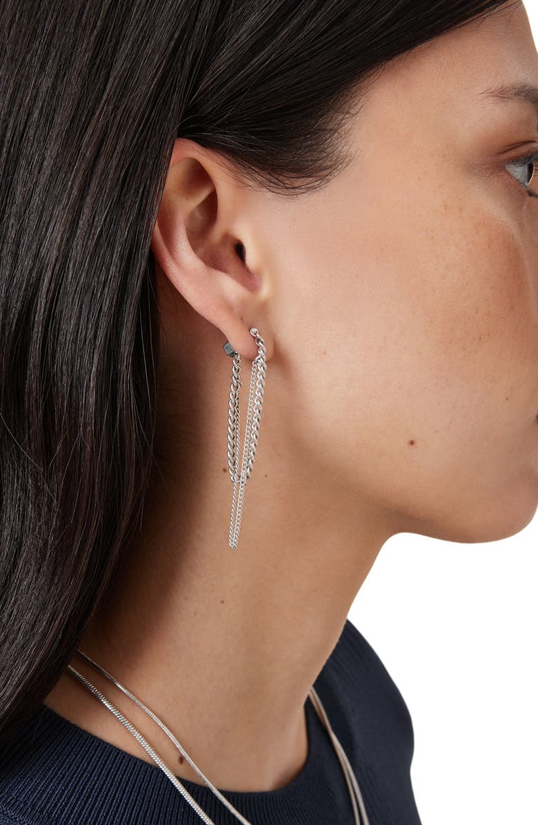 AllSaints Front/Back Curb Chain Earrings, Alternate, color, Rhodium