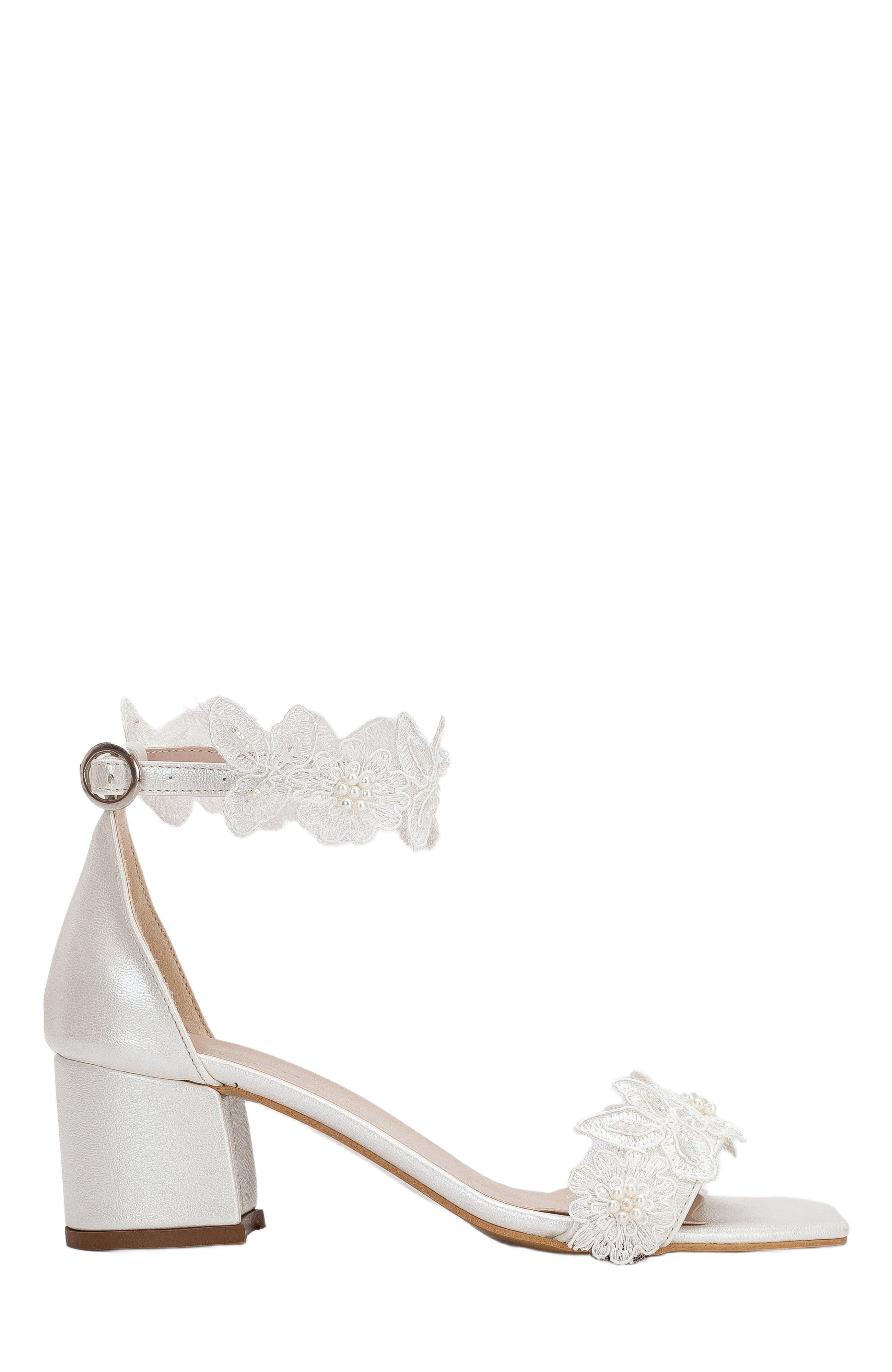 Forever & Always Shoes Dana Lace  Bridal Low Heel Sandals, Main, color, Ivory