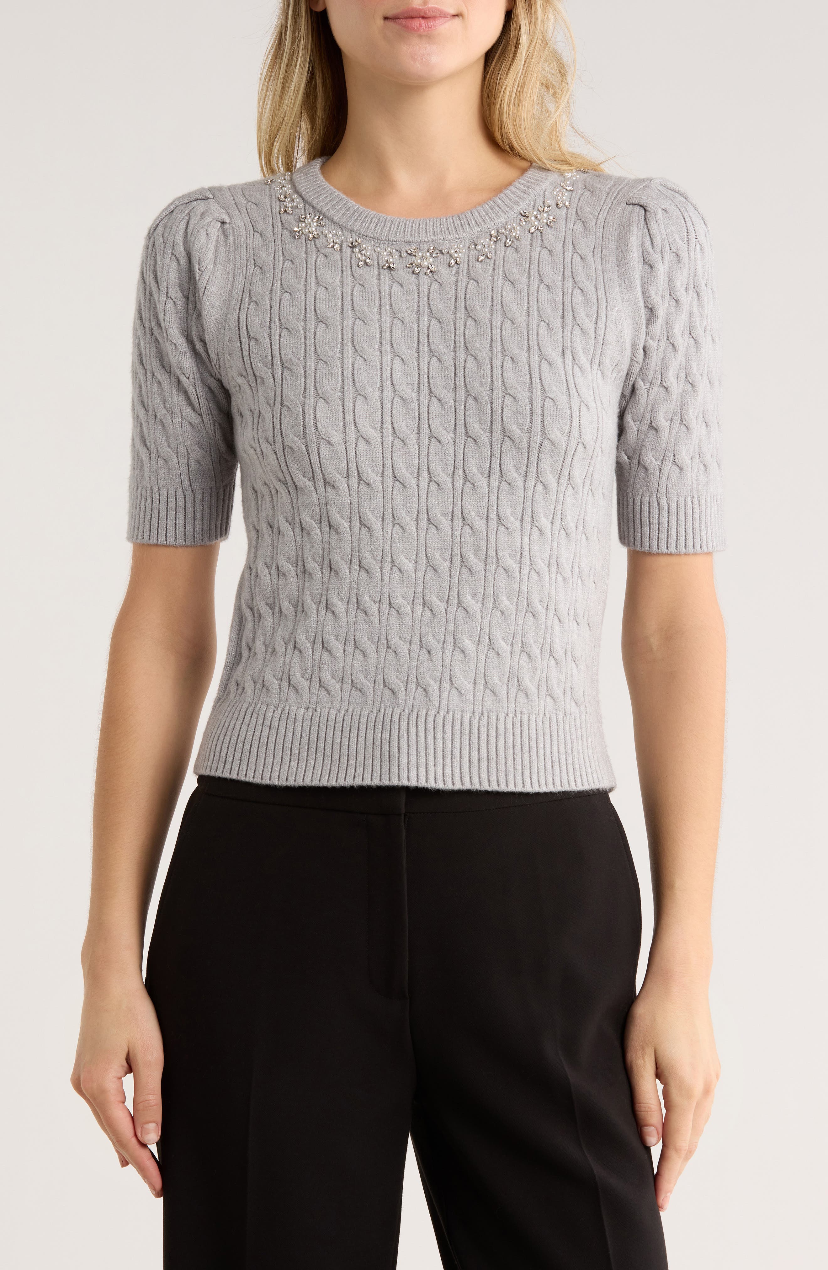 ELIE ELIE TAHARI Jeweled Short Sleeve Sweater