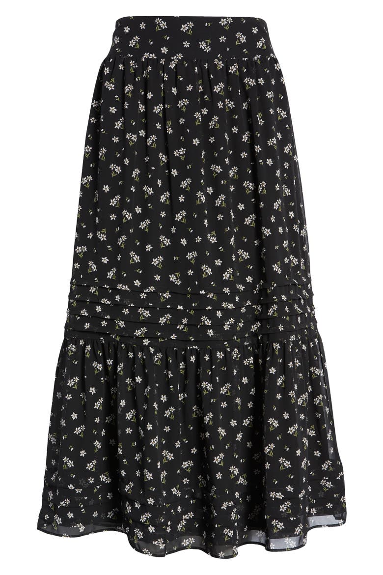 Kusama Tiered Pleated Maxi Skirt, Alternate, color, DITSY FLORAL TRUE BLACK