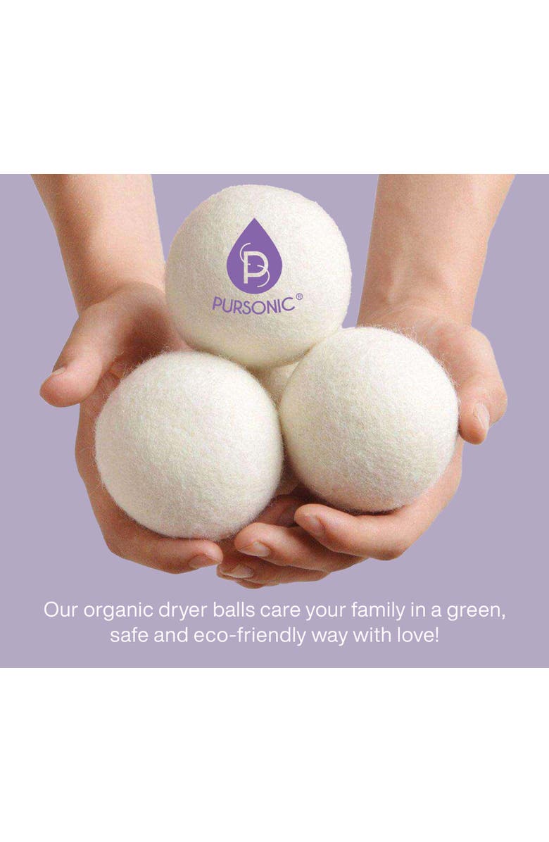 PURSONIC 100% Pure New Zealand Wool Dryer Balls- Includes Lavender & Peppermint Oils, Alternate, color, White